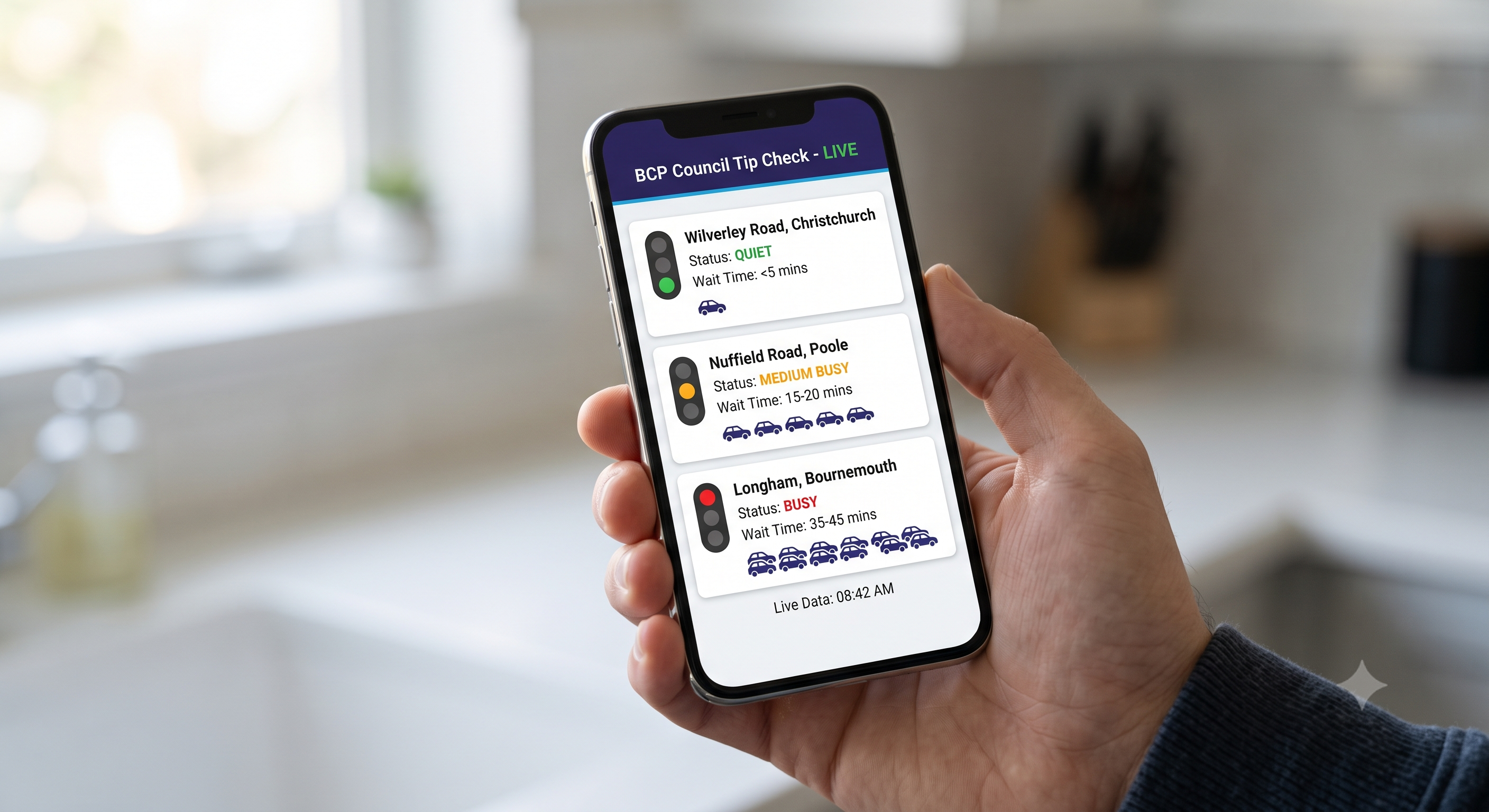 BCP Tip Check — live recycling-centre congestion